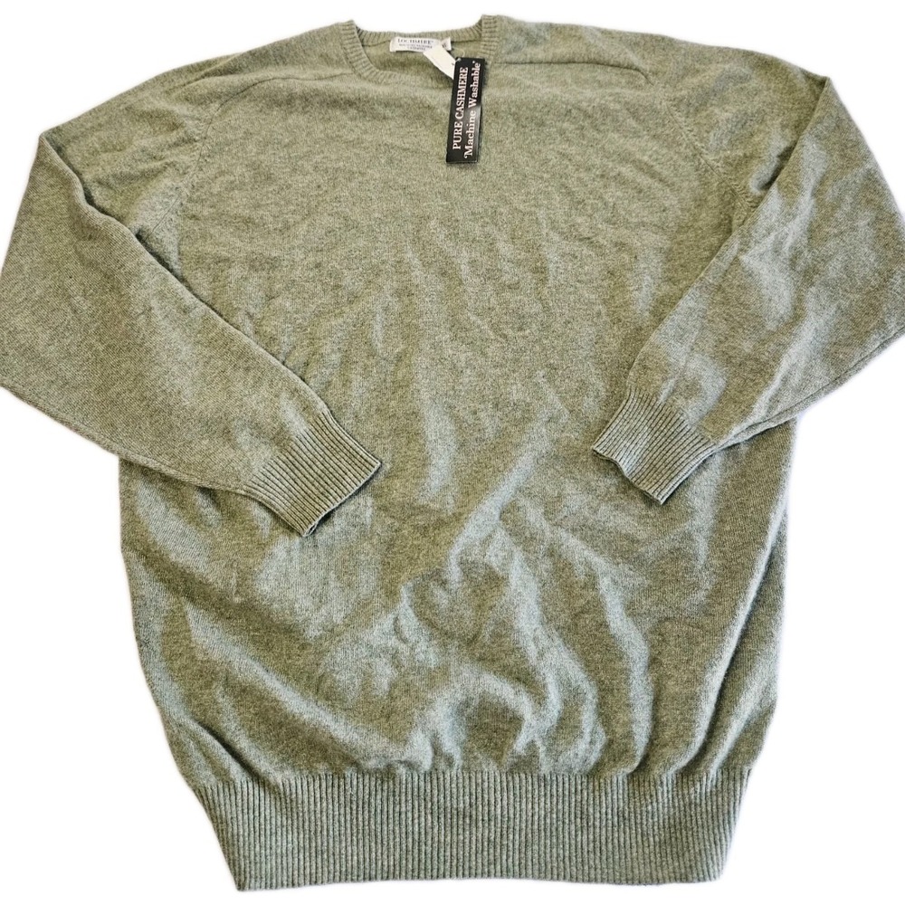NEW‎ MENS LOCHMERE CREWNECK SWEATER SIZE XL 100% CASHMERE Off GREEN PULLOVER